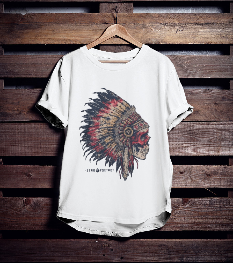 Zero Foxtrot Skull In Feathered Headdress T-Shirt