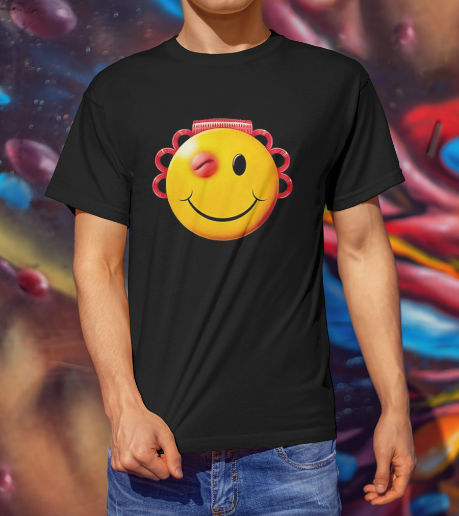Winking Smiley Face Emoji With Hair Rollers T-Shirt