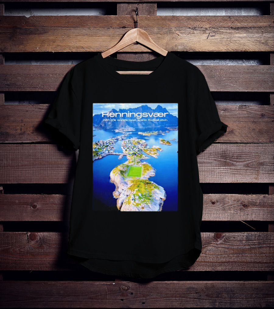 Henningsvaer With The World's Most Scenic Football Pitch Aerial View T-Shirt