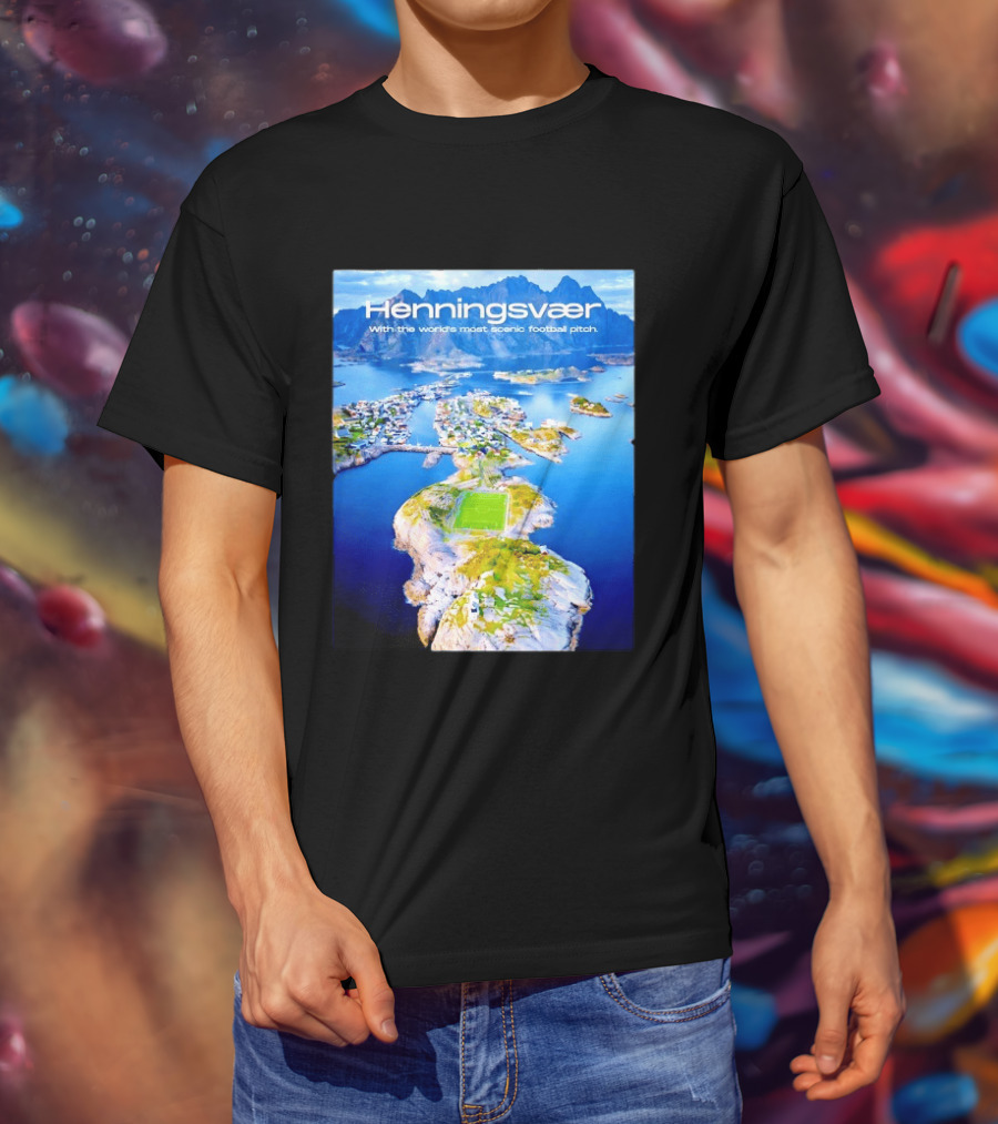 Henningsvaer With The World's Most Scenic Football Pitch Aerial View T-Shirt