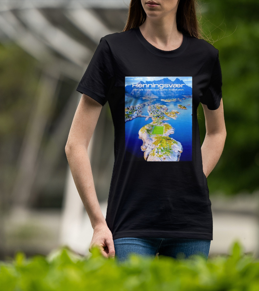 Henningsvaer With The World's Most Scenic Football Pitch Aerial View T-Shirt