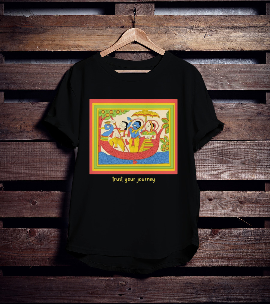 Phad Paintings Trust Your Journey Krishna Radha Boat Scene T-Shirt