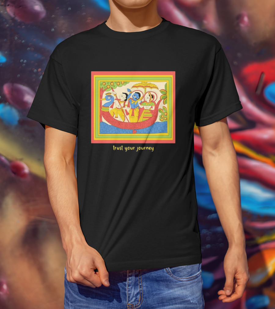 Phad Paintings Trust Your Journey Krishna Radha Boat Scene T-Shirt