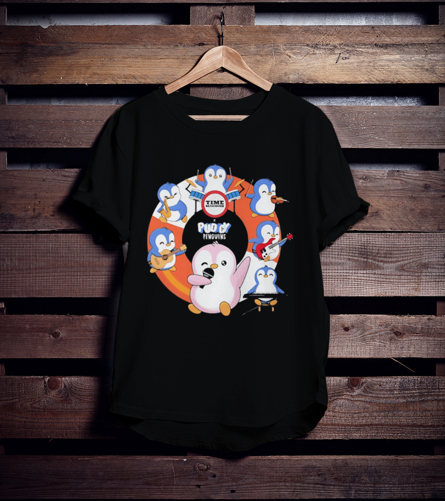 Pudgy Penguins Time Machine Band Musical Penguins Party T-Shirt