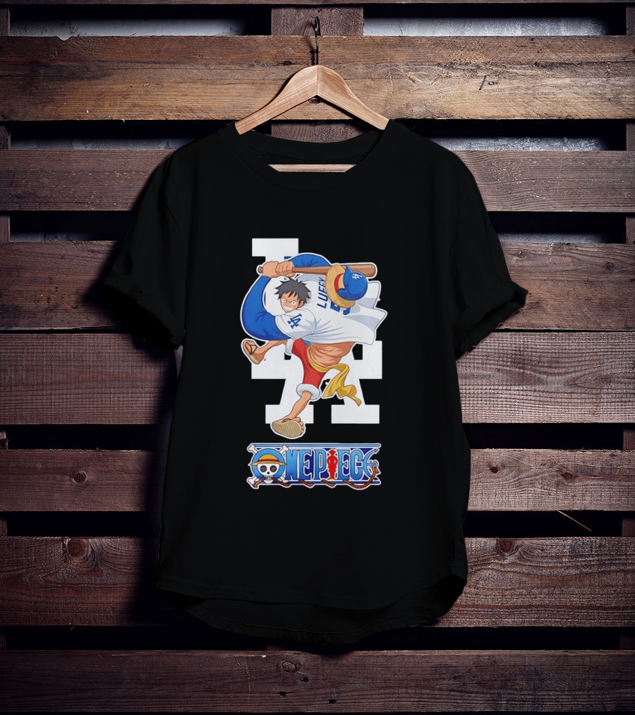 Luffy One Piece LA Baseball Crossover Dodgers T-Shirt