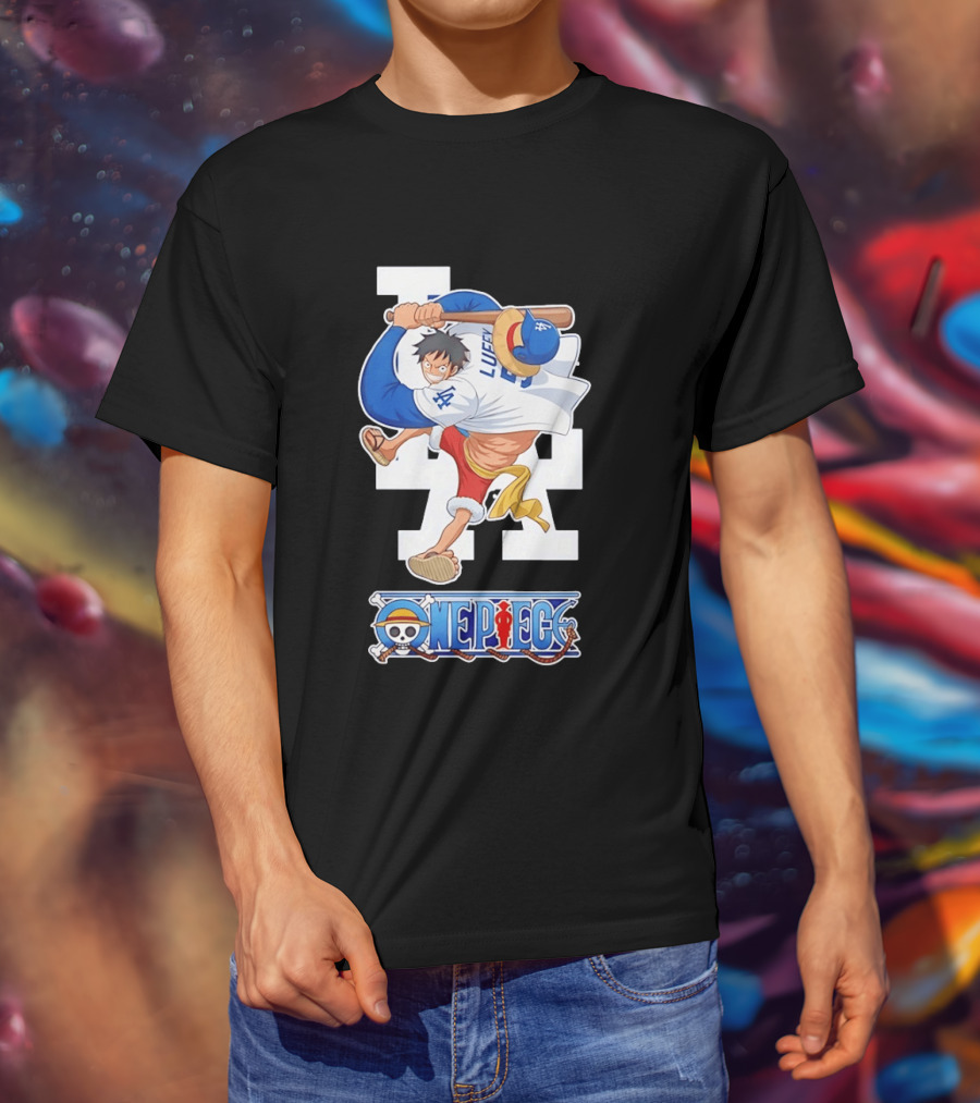 Luffy One Piece LA Baseball Crossover Dodgers T-Shirt