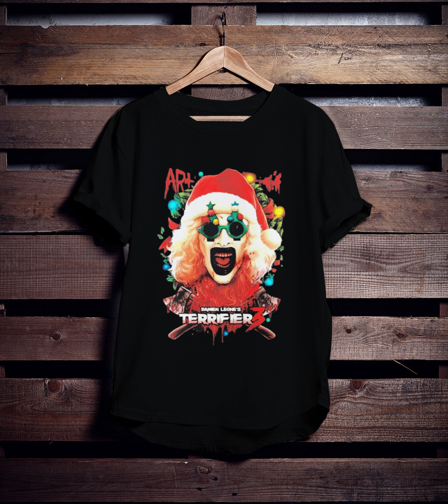 Damien Leone's Terrifier 3 Yuletide Terror Art The Clown Christmas Horror T-Shirt
