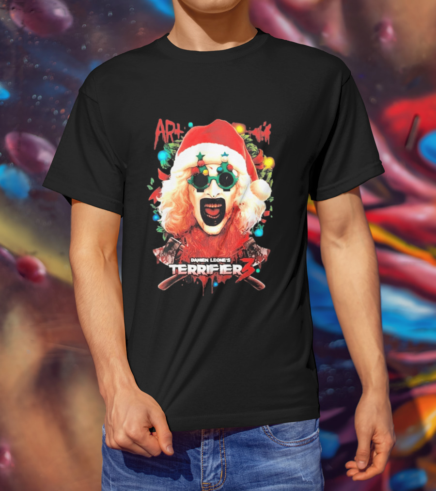 Damien Leone's Terrifier 3 Yuletide Terror Art The Clown Christmas Horror T-Shirt