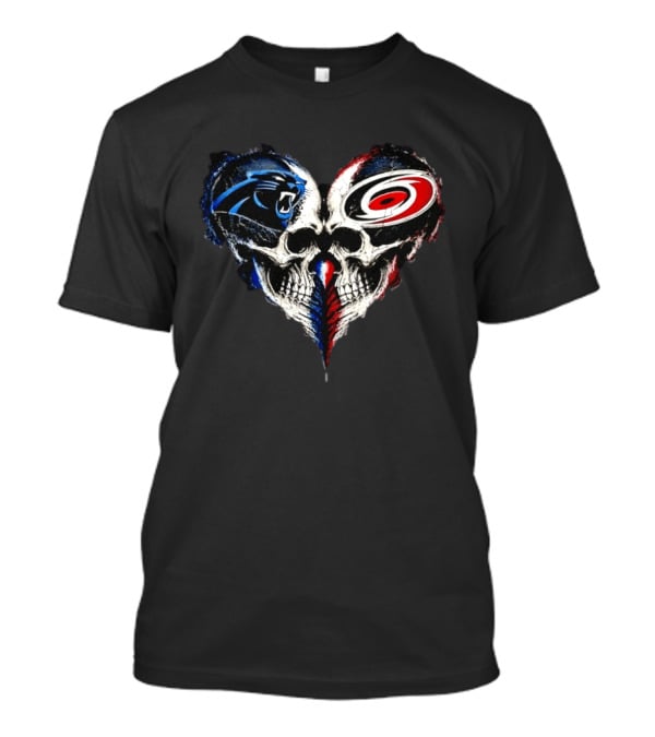 Carolina Panthers And Carolina Hurricanes Heart Skulls T-Shirt