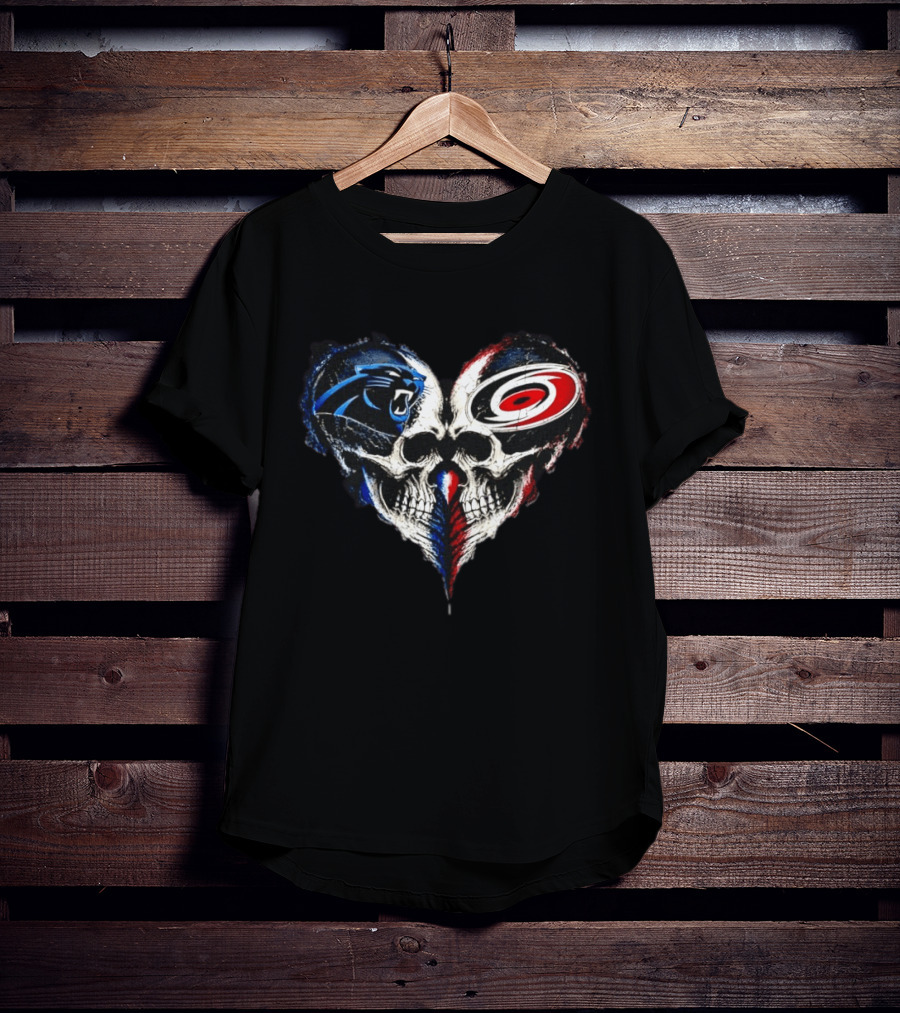 Carolina Panthers And Carolina Hurricanes Heart Skulls T-Shirt