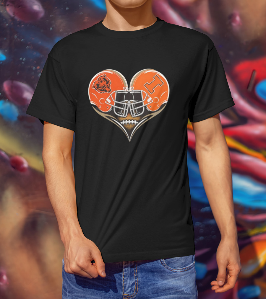 Chicago Bears And Illinois Fighting Illini Helmet Heart T-Shirt