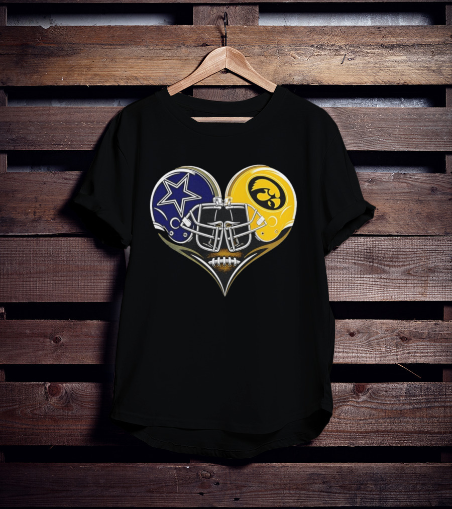 Dallas Cowboys And Iowa Hawkeyes Helmet Heart T-Shirt