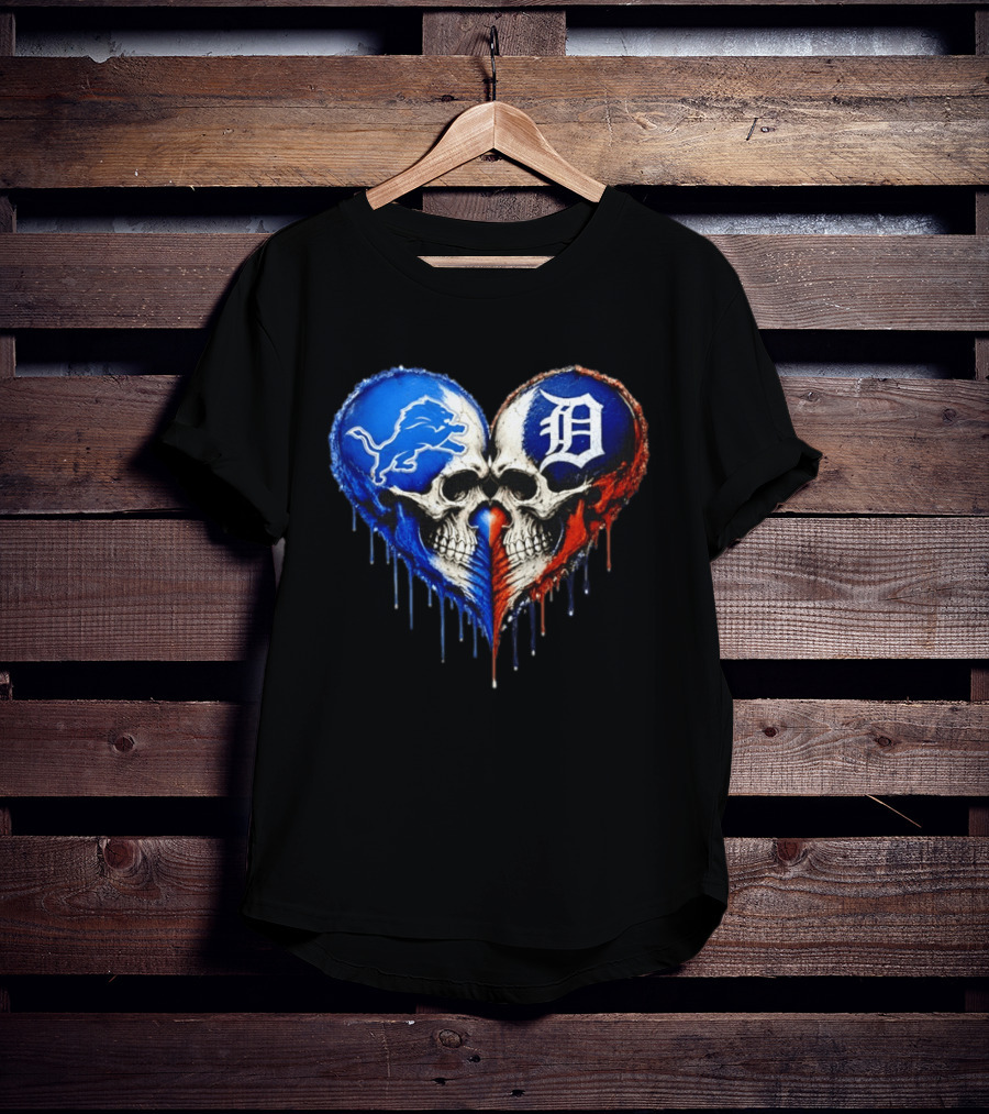 Detroit Lions And Detroit Tigers Skull Heart T-Shirt