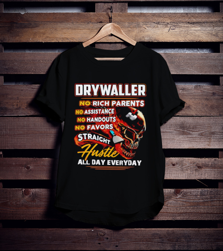 Drywaller Skull Holding Trowel Straight Hustle T-Shirt