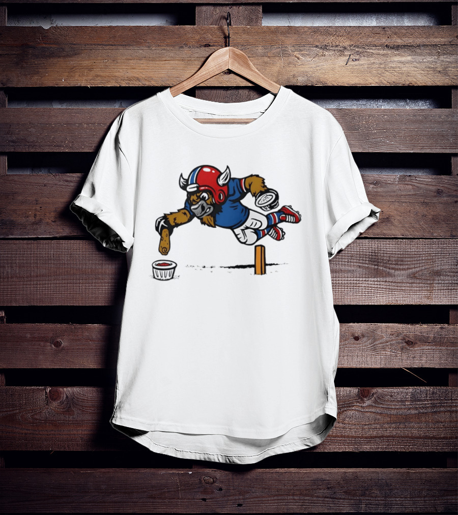 Buffalo Bills Pizza Logs Football Jumping Buffalo With Helmet And Snack T-Shirt