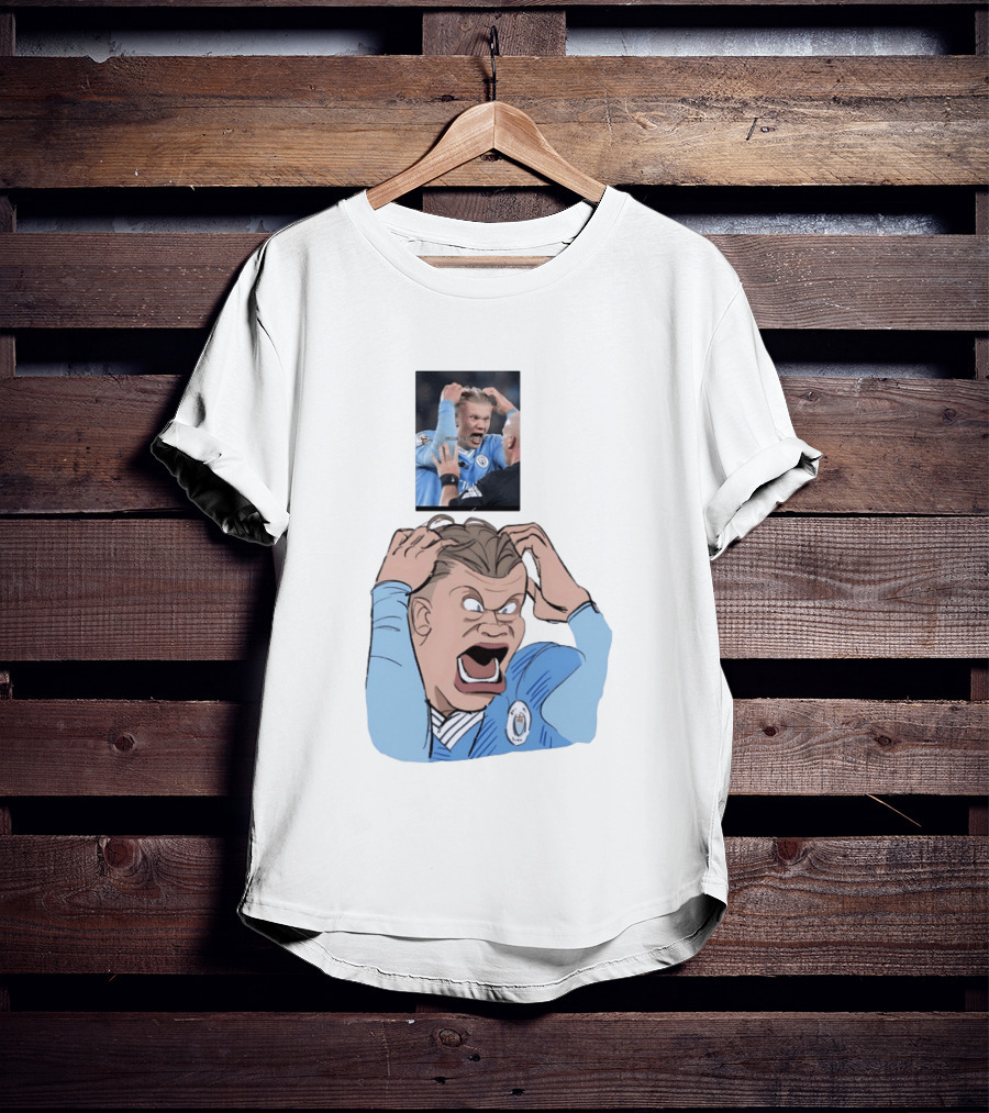 Erling Haaland Frustrated Screaming Football Cartoon Referee Reaction T-Shirt