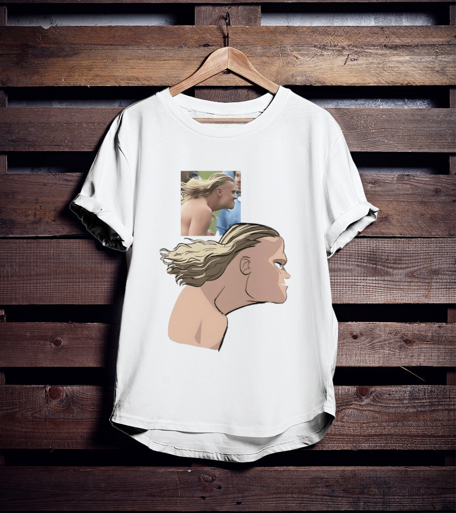 Erling Haaland Long Hair Meme Jawline Football Flowing Hairstyle T-Shirt