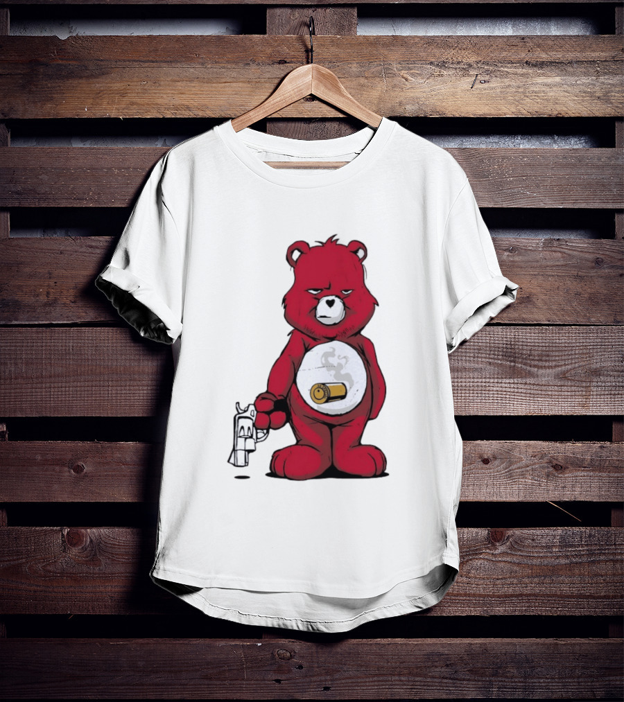 Red Bear With Revolver .38 Special Bullet Smoke T-Shirt