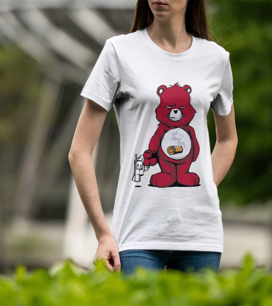 Red Bear With Revolver .38 Special Bullet Smoke T-Shirt