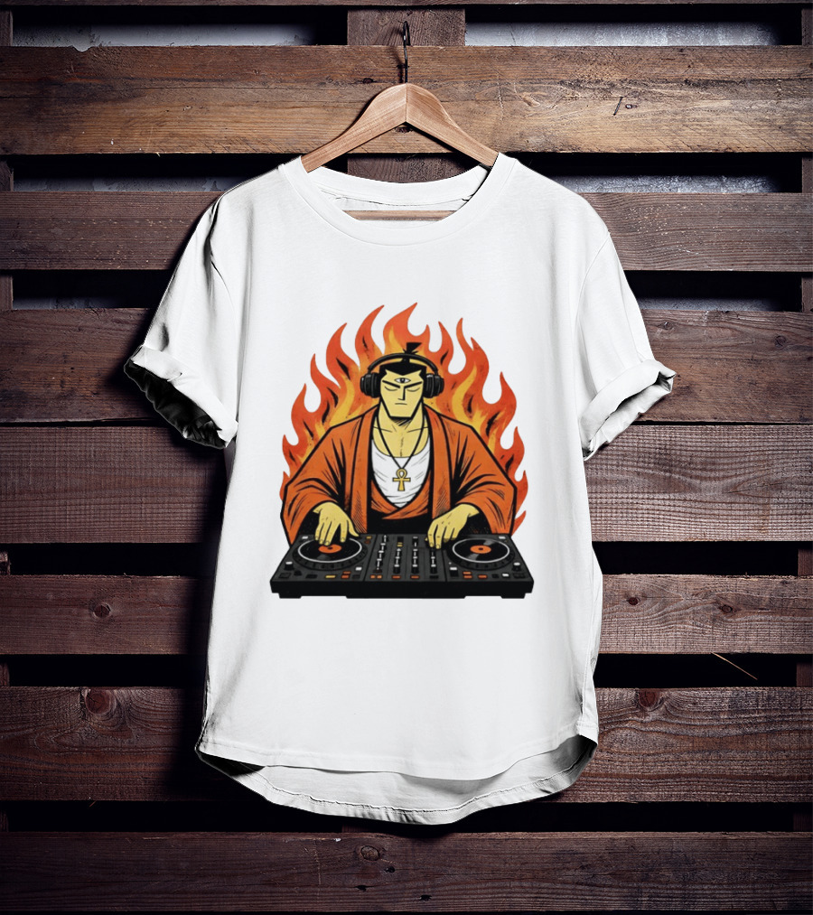 Samurai Jack DJing With Headphones Fire Music Mixer T-Shirt