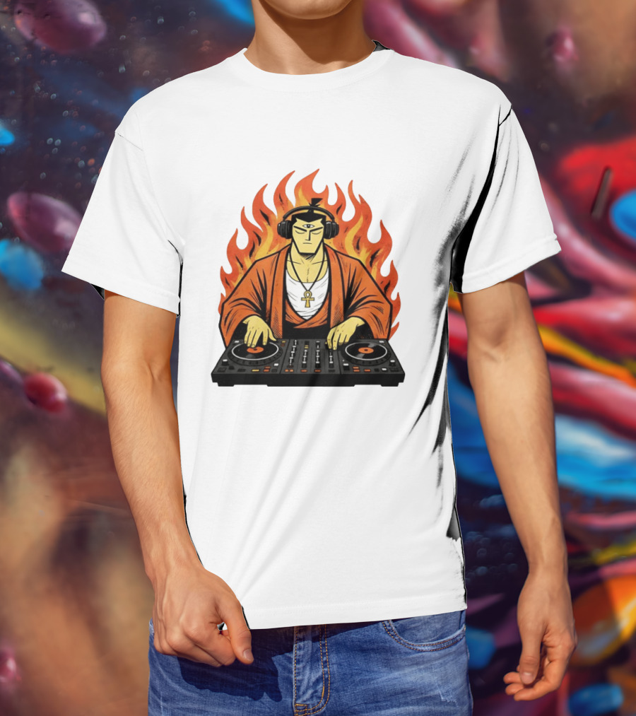 Samurai Jack DJing With Headphones Fire Music Mixer T-Shirt