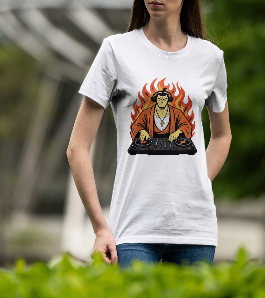Samurai Jack DJing With Headphones Fire Music Mixer T-Shirt