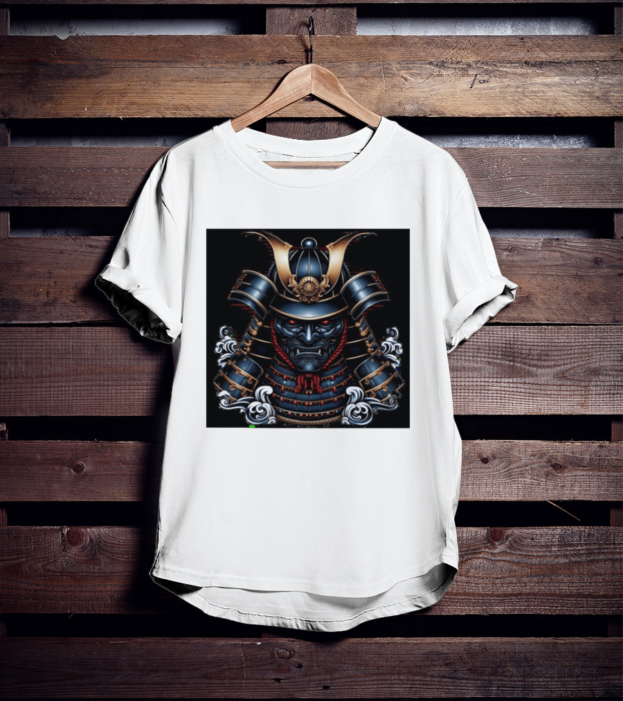 Samurai Warrior Mask Helmet With Traditional Armor And Red Accents T-Shirt