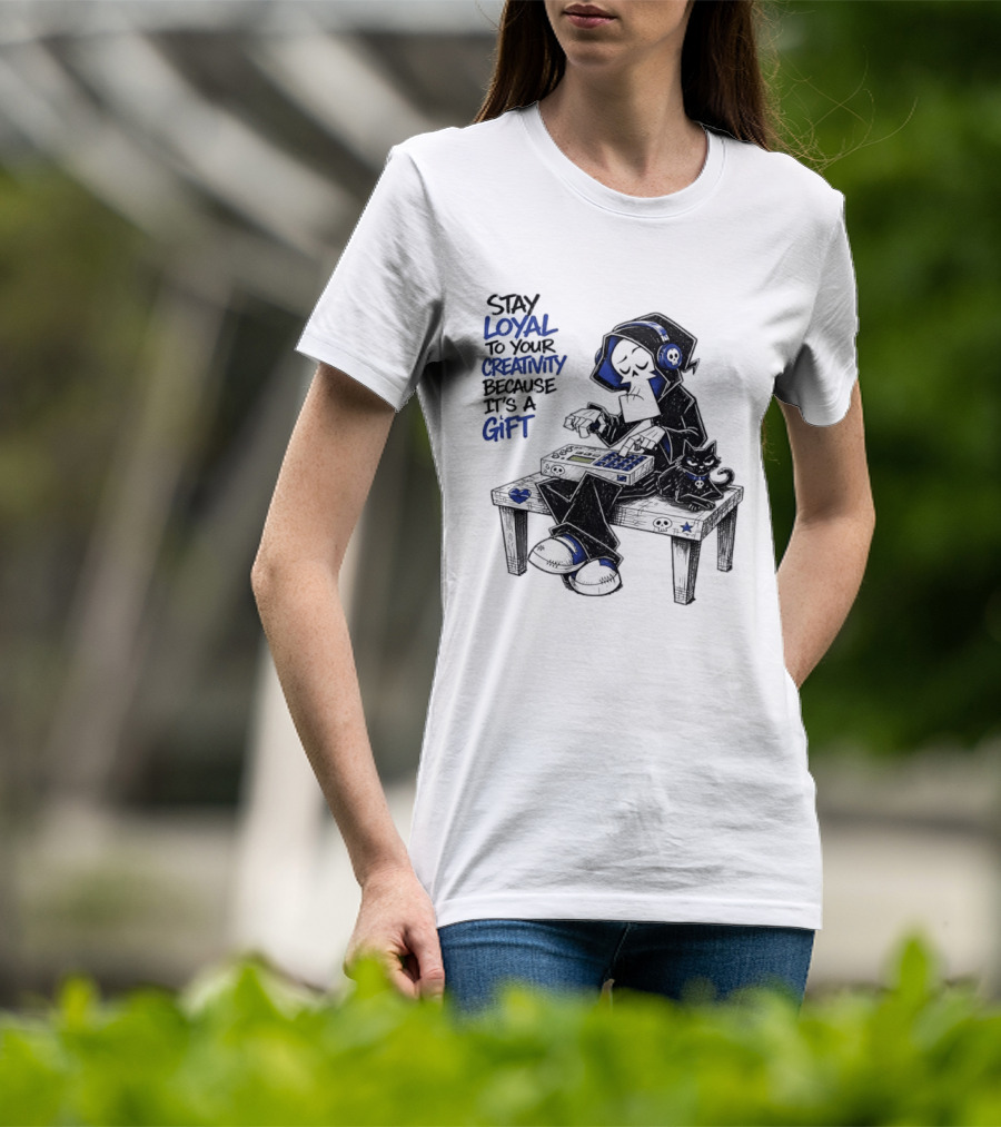 Stay Loyal To Your Creativity Grim Reaper Music Producer With Cat T-Shirt