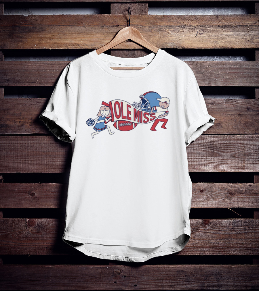 Ole Miss Cheerleader And Football Player Waving Pennant And Helmet T-Shirt
