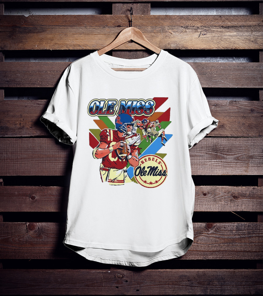 Ole Miss Rebels Football Player Action Retro Style Collaboration T-Shirt