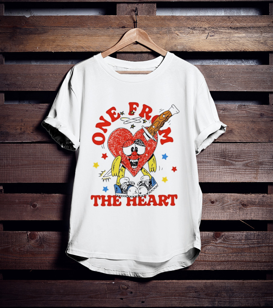 One From The Heart Love Cartoon Heart With Knife And Colorful Stars T-Shirt