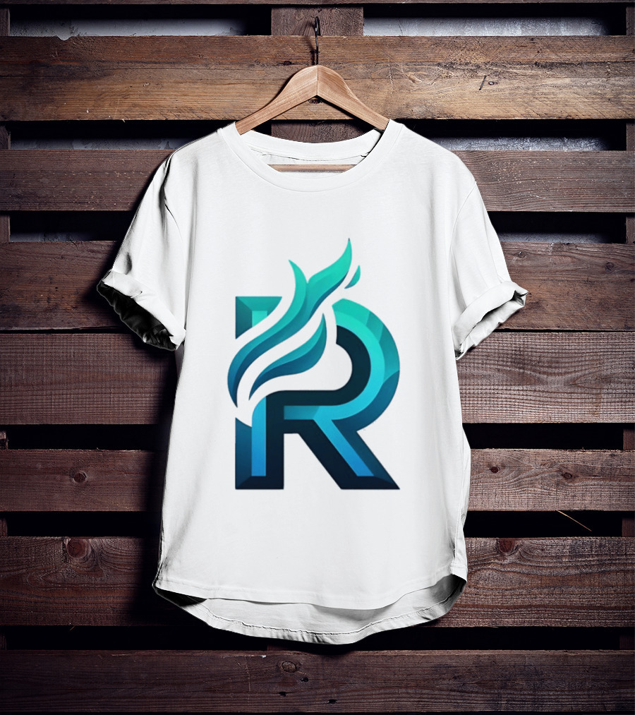 R Flame Letter Blue Green Gradient T-Shirt