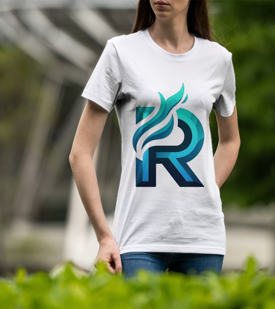 R Flame Letter Blue Green Gradient T-Shirt