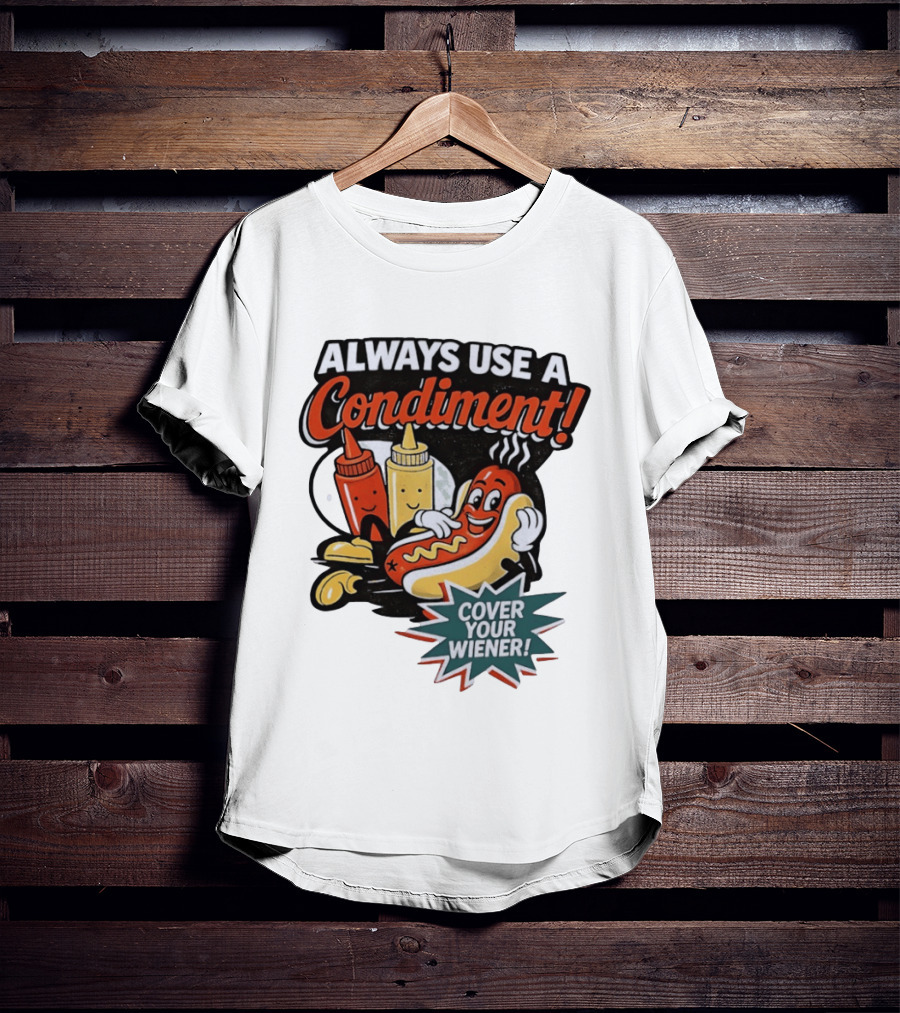Always Use A Condiment Cover Your Wiener Hot Dog Fun T-Shirt