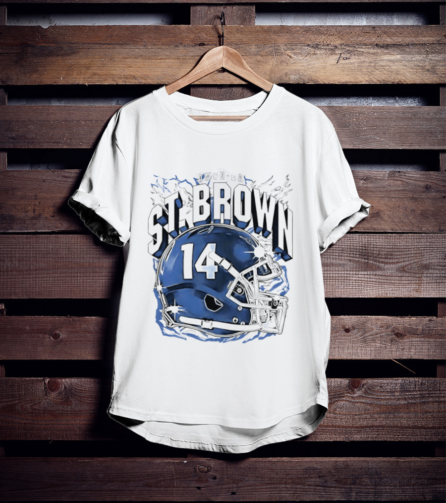 Amon Ra St. Brown 14 Helmet Detroit Lions T-Shirt