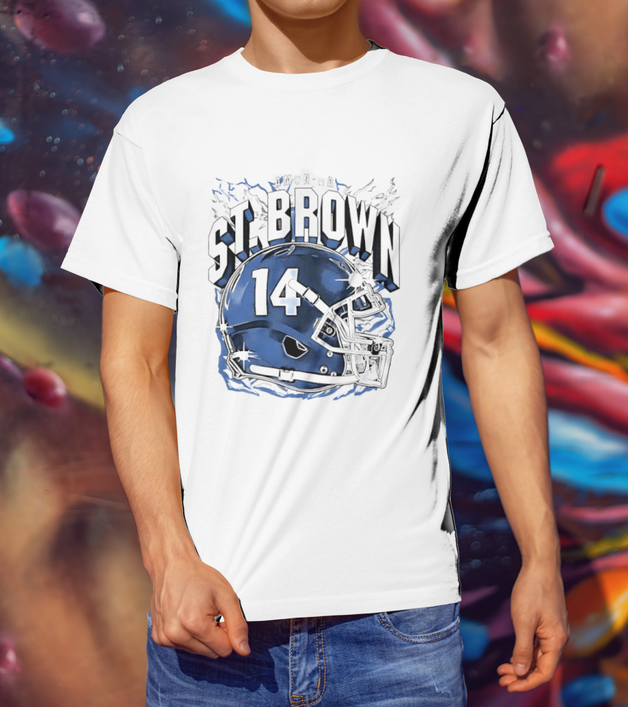 Amon Ra St. Brown 14 Helmet Detroit Lions T-Shirt