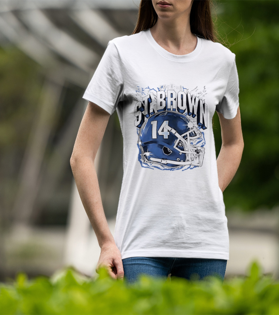 Amon Ra St. Brown 14 Helmet Detroit Lions T-Shirt