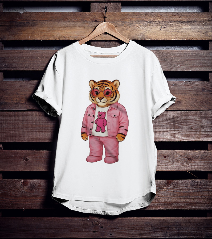 Cincinnati Bengals Fashion Pink Denim Tiger Bear T-Shirt