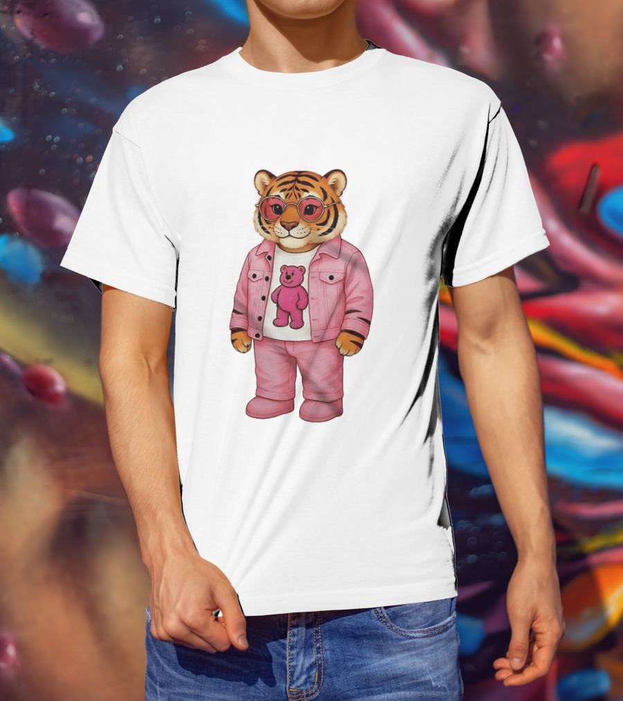 Cincinnati Bengals Fashion Pink Denim Tiger Bear T-Shirt