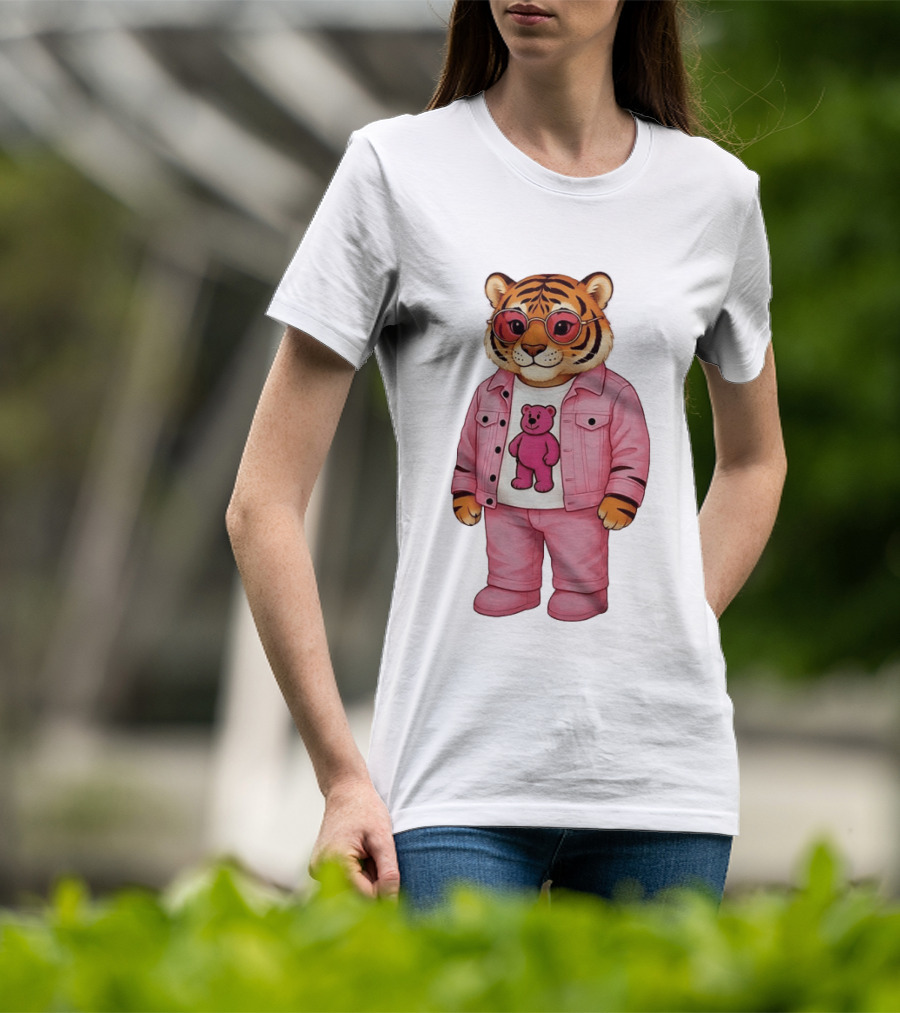 Cincinnati Bengals Fashion Pink Denim Tiger Bear T-Shirt