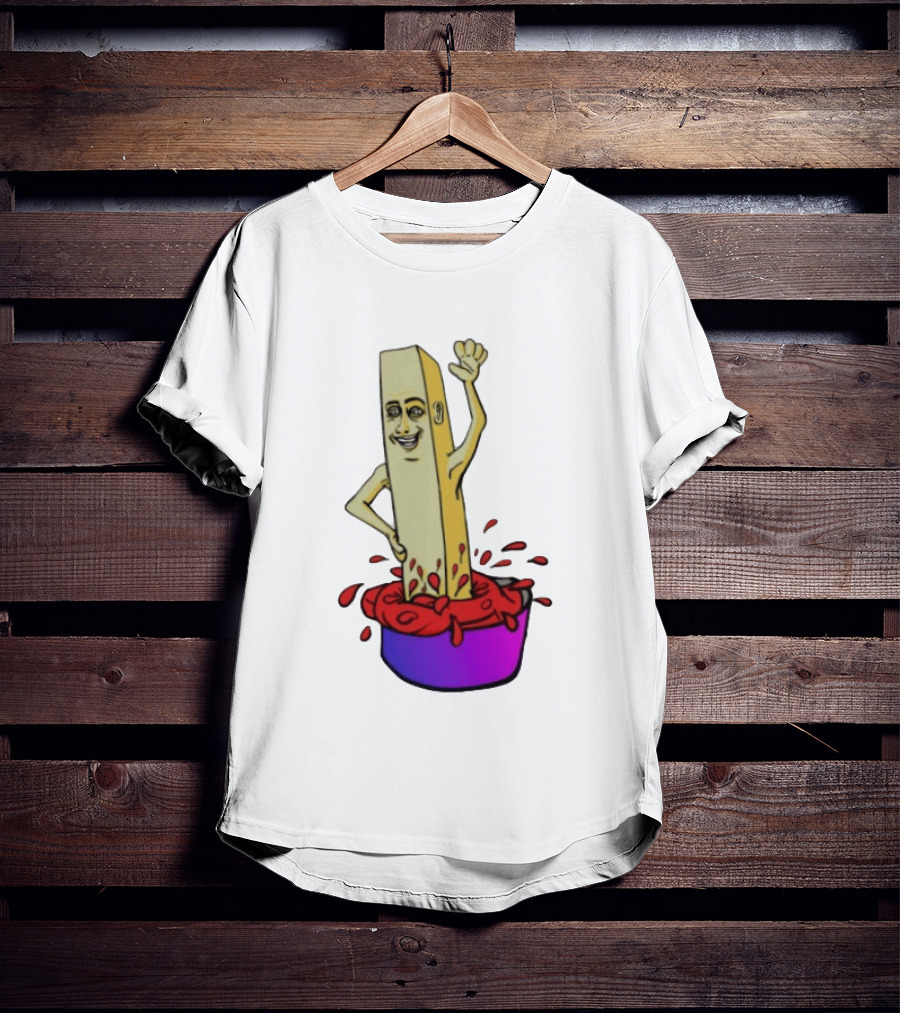 French Fry With Face Humorously Dipping In Ketchup Bowl T-Shirt