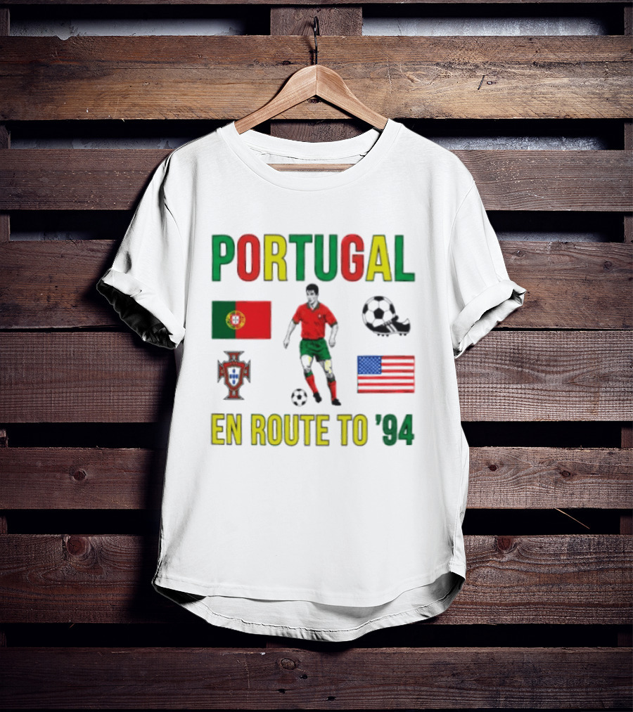 Portugal En Route To '94 World Cup Journey Footballer And Flags T-Shirt