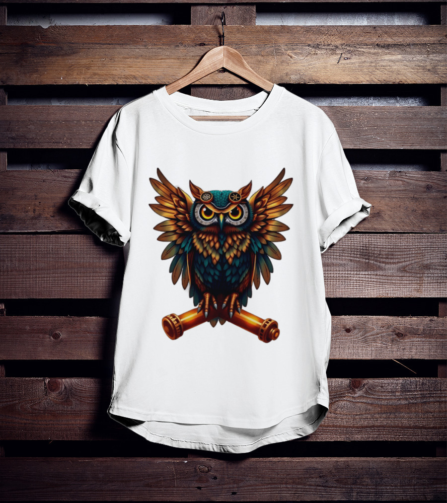 Steampunk Owl With Gears And Pistons Mechanic Aesthetic T-Shirt
