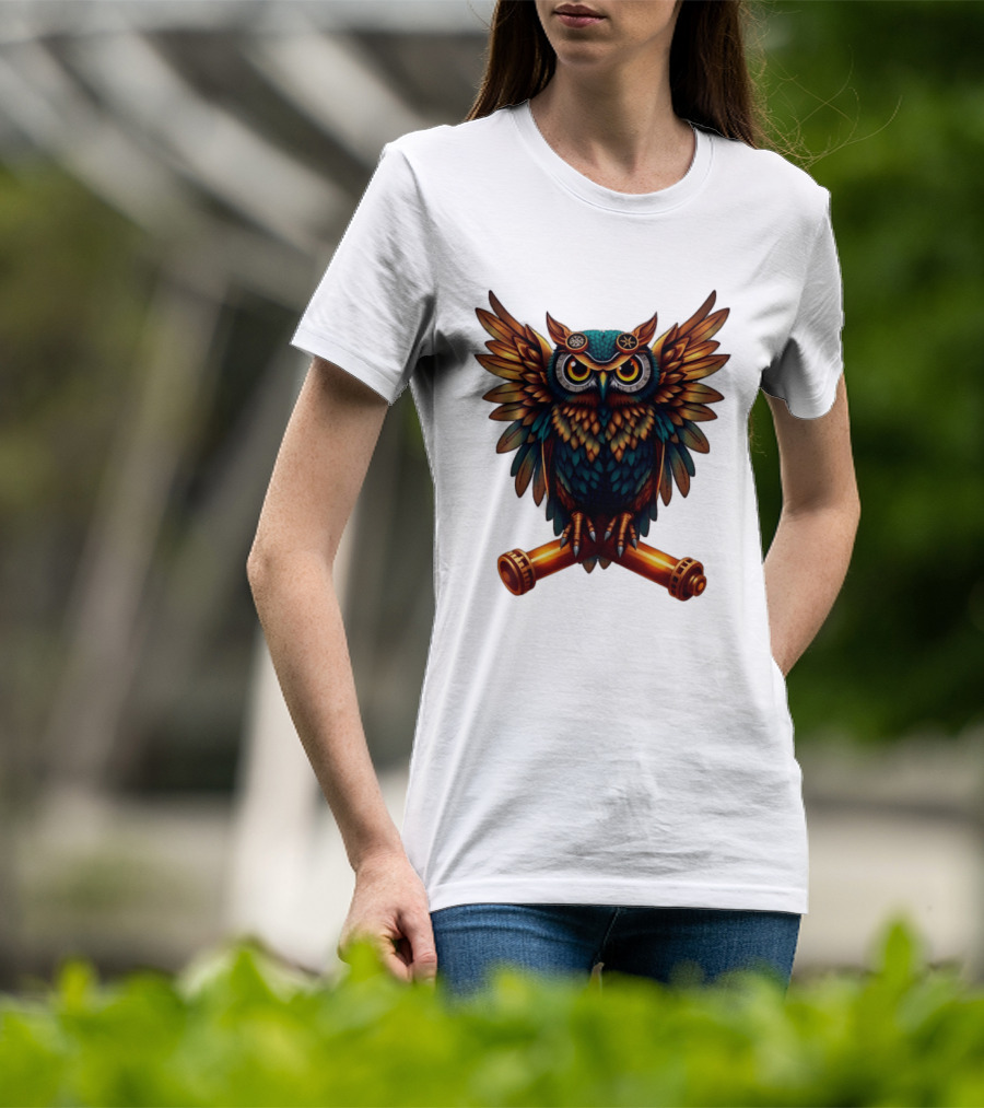 Steampunk Owl With Gears And Pistons Mechanic Aesthetic T-Shirt
