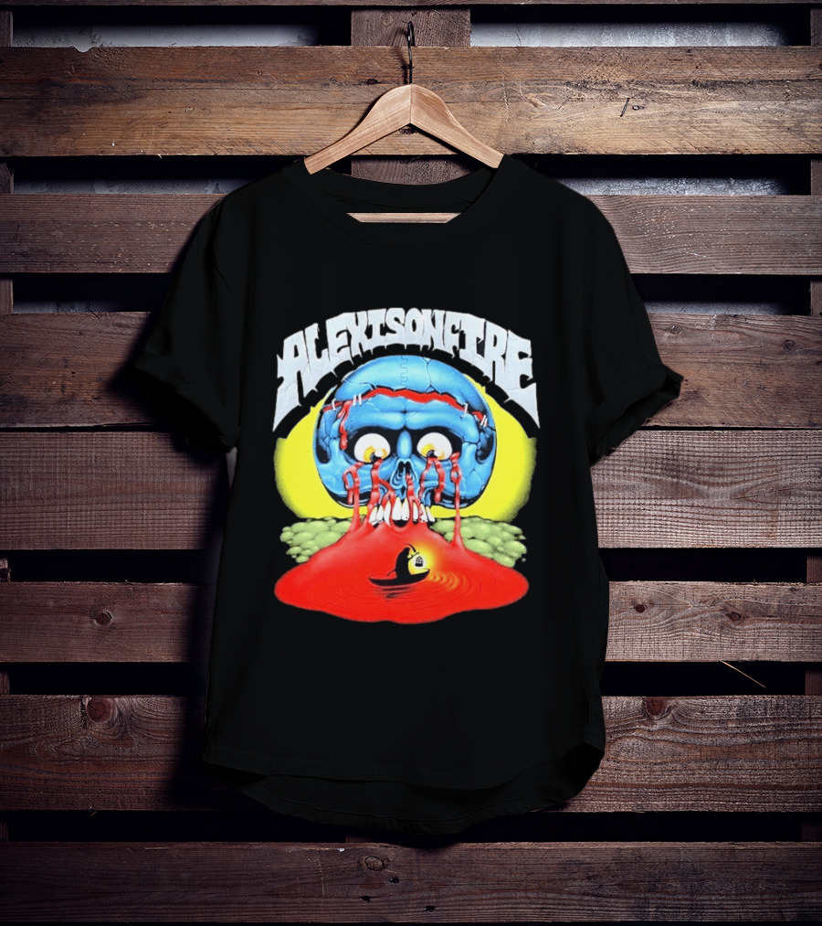 Alexisonfire Skull Island Creepy Blue Skull With Red Eyes And Boat T-Shirt