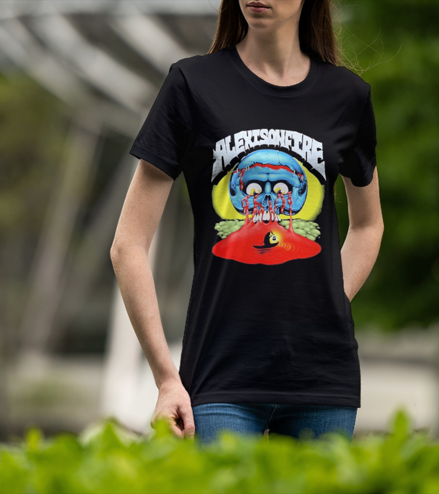 Alexisonfire Skull Island Creepy Blue Skull With Red Eyes And Boat T-Shirt