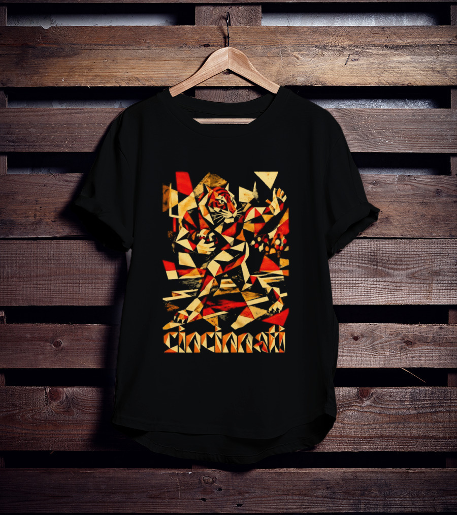 Cincinnati Bengals Tiger Geometric Football T-Shirt