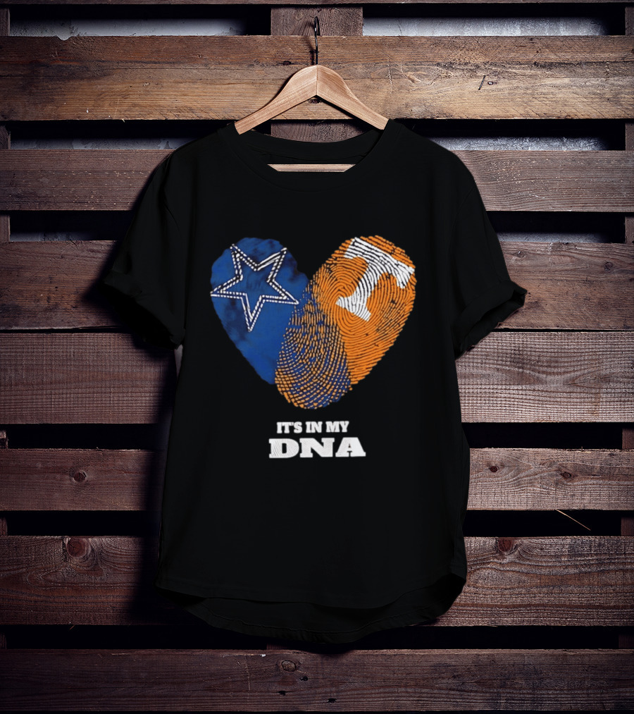 Dallas Cowboys Star And Tennessee Volunteers Orange Fingerprint Heart It's In My DNA T-Shirt