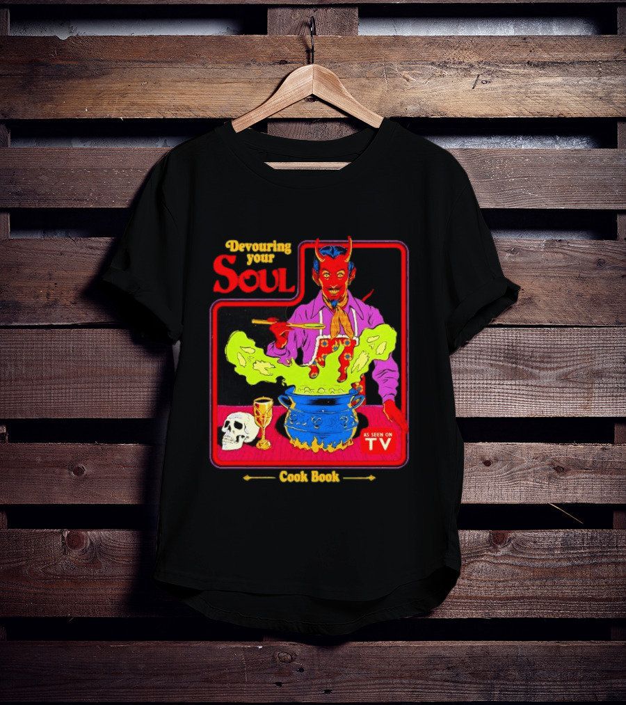 Devouring Your Soul Cook Book Steven Rhodes Retro Devil Cooking As Seen On TV Horror T-Shirt