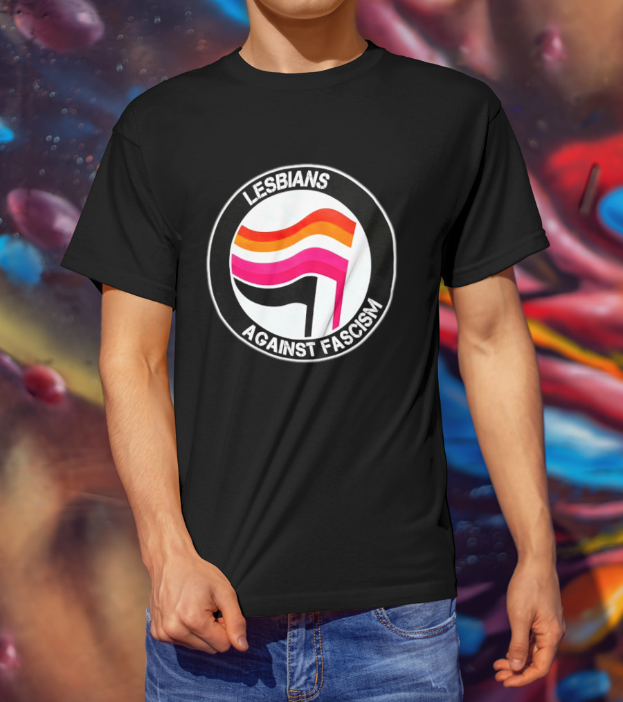 Lesbians Against Fascism Lesbian Flag Circle T-Shirt